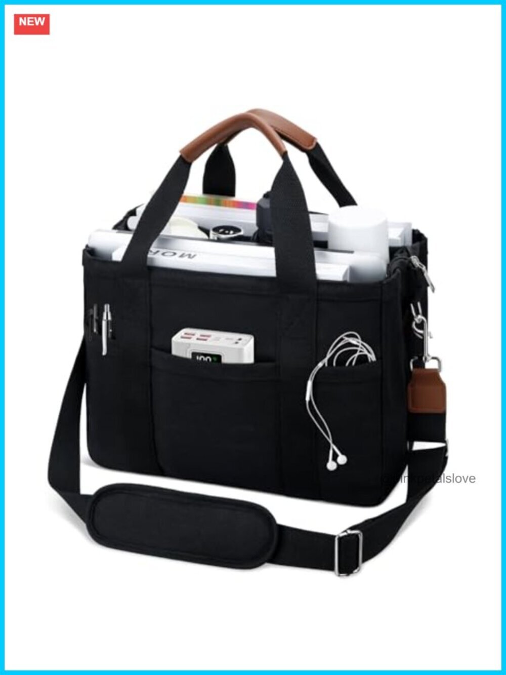 Large Canvas Tote Bag with Zipper and Compartments Crossbody Messenger Purse